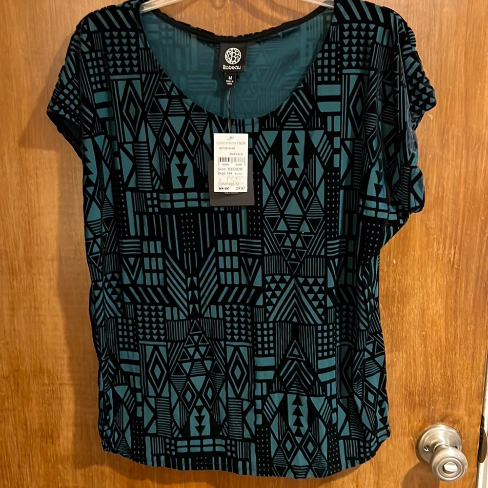 Flocked velour, short sleeved dress top new with tags